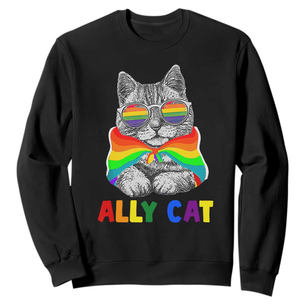 Ally Cat with Pride Cape Sweatshirt Rainbow LGBTQ+ Support