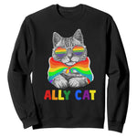 Ally Cat with Pride Cape Sweatshirt Rainbow LGBTQ+ Support