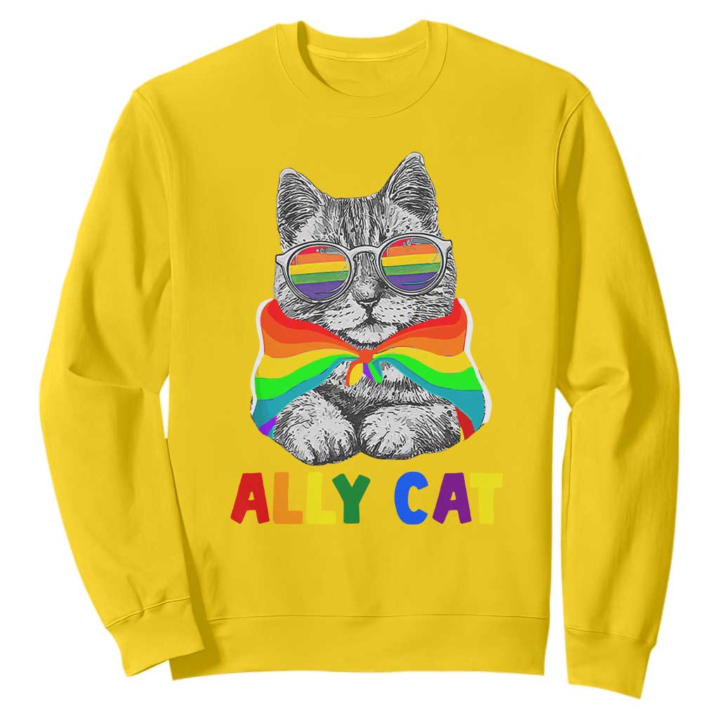 Ally Cat with Pride Cape Sweatshirt Rainbow LGBTQ+ Support