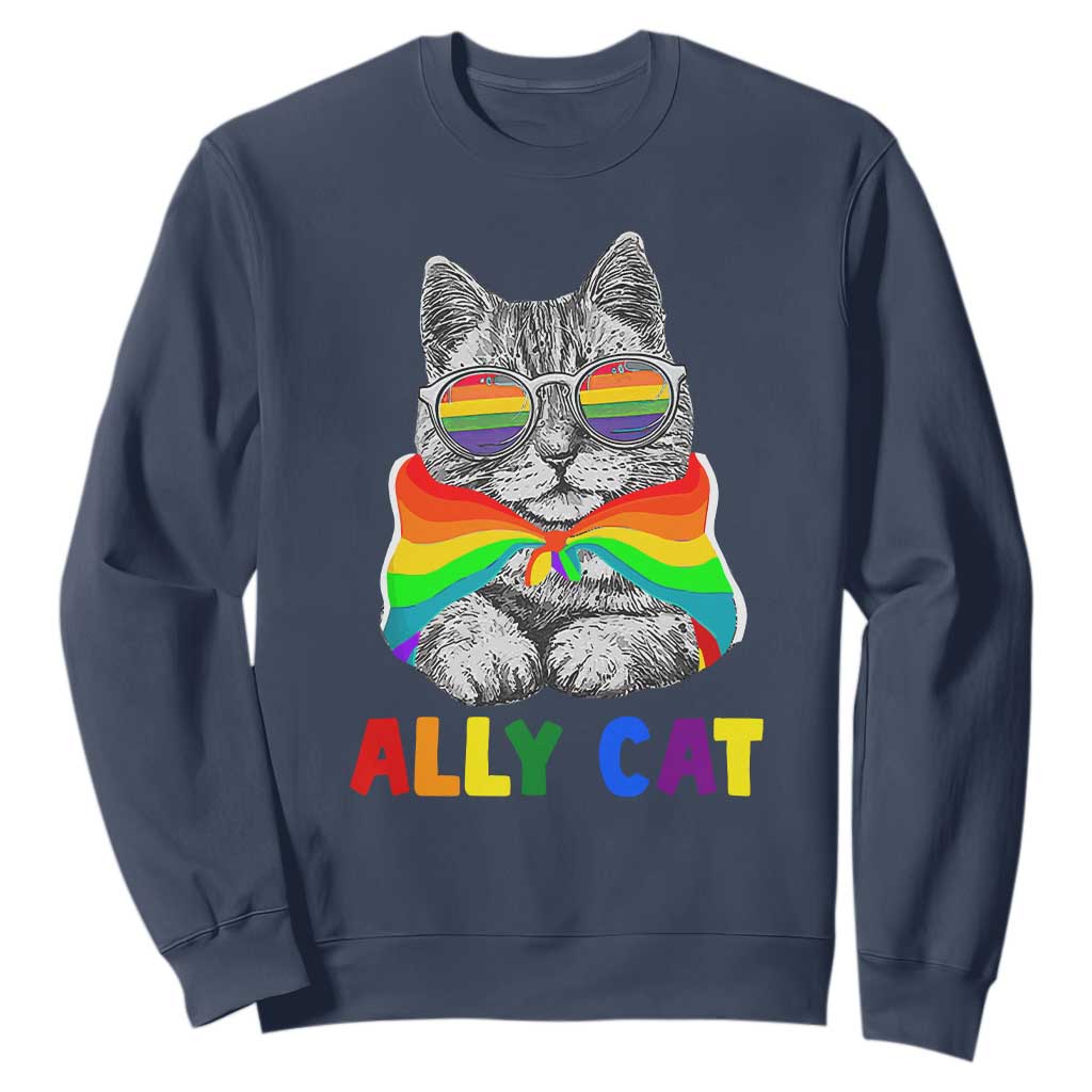 Ally Cat with Pride Cape Sweatshirt Rainbow LGBTQ+ Support