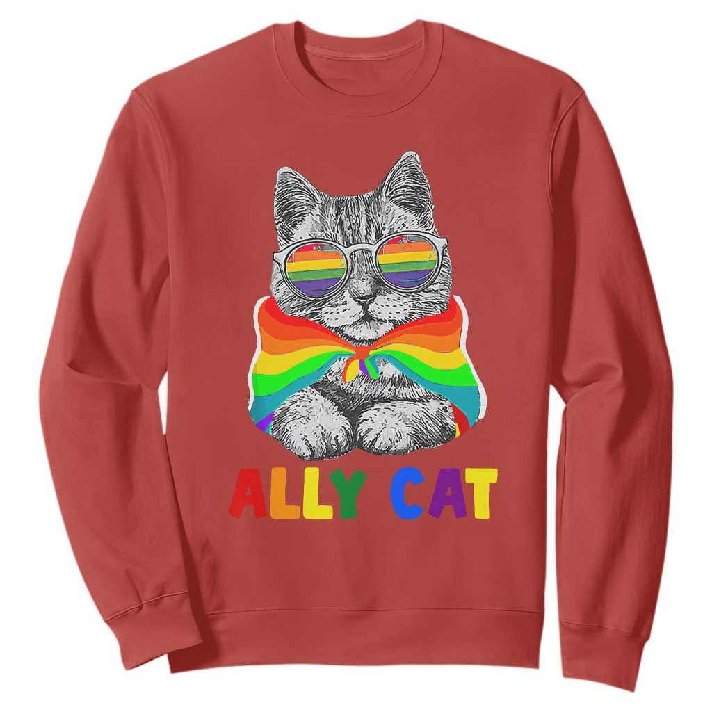 Ally Cat with Pride Cape Sweatshirt Rainbow LGBTQ+ Support