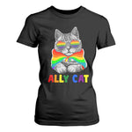 Ally Cat with Pride Cape T Shirt For Women Rainbow LGBTQ+ Support