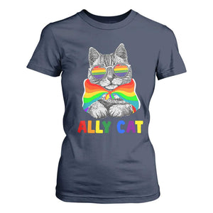 Ally Cat with Pride Cape T Shirt For Women Rainbow LGBTQ+ Support