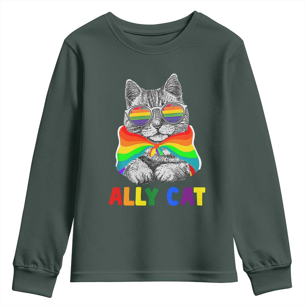 Ally Cat with Pride Cape Youth Sweatshirt Rainbow LGBTQ+ Support