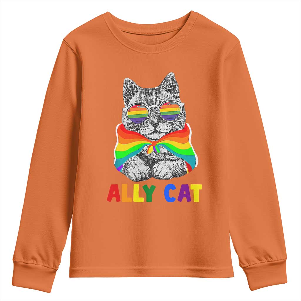 Ally Cat with Pride Cape Youth Sweatshirt Rainbow LGBTQ+ Support