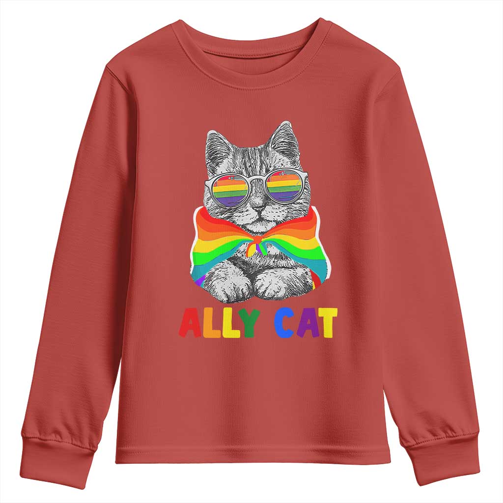 Ally Cat with Pride Cape Youth Sweatshirt Rainbow LGBTQ+ Support