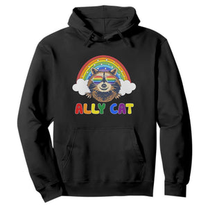 Ally Street Cat Rainbow Raccoon Hoodie Funny LGBTQ+ Pride Support