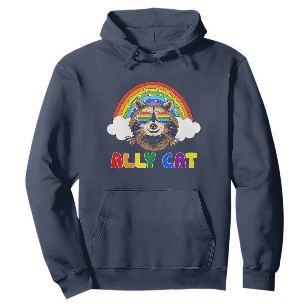 Ally Street Cat Rainbow Raccoon Hoodie Funny LGBTQ+ Pride Support