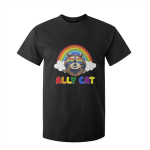 Ally Street Cat Rainbow Raccoon T Shirt For Kid Funny LGBTQ+ Pride Support