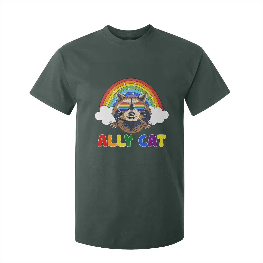 Ally Street Cat Rainbow Raccoon T Shirt For Kid Funny LGBTQ+ Pride Support