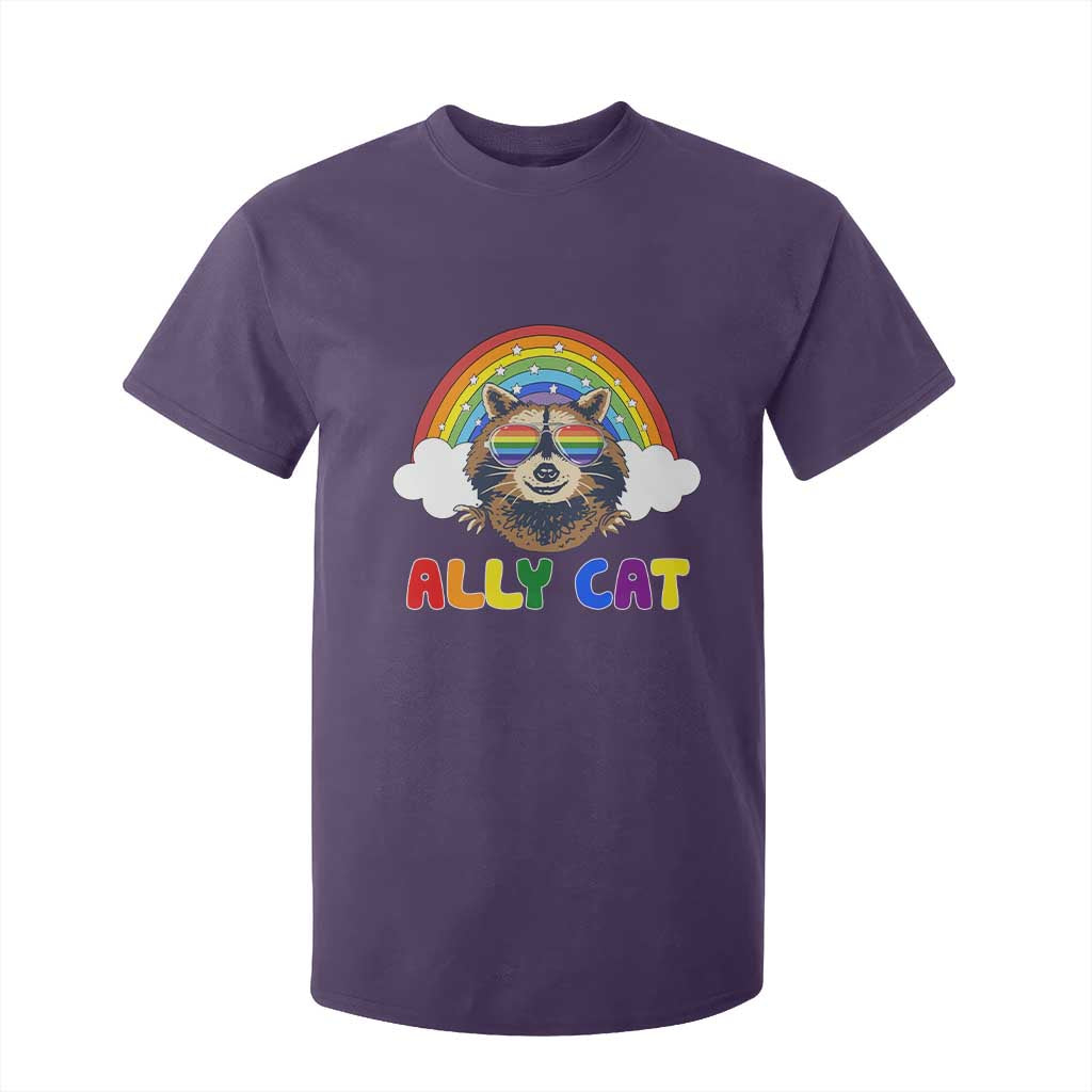 Ally Street Cat Rainbow Raccoon T Shirt For Kid Funny LGBTQ+ Pride Support