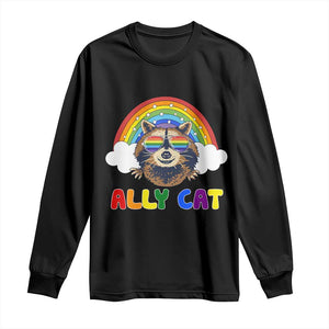 Ally Street Cat Rainbow Raccoon Long Sleeve Shirt Funny LGBTQ+ Pride Support