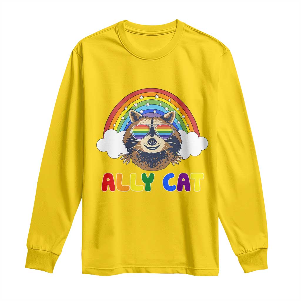 Ally Street Cat Rainbow Raccoon Long Sleeve Shirt Funny LGBTQ+ Pride Support