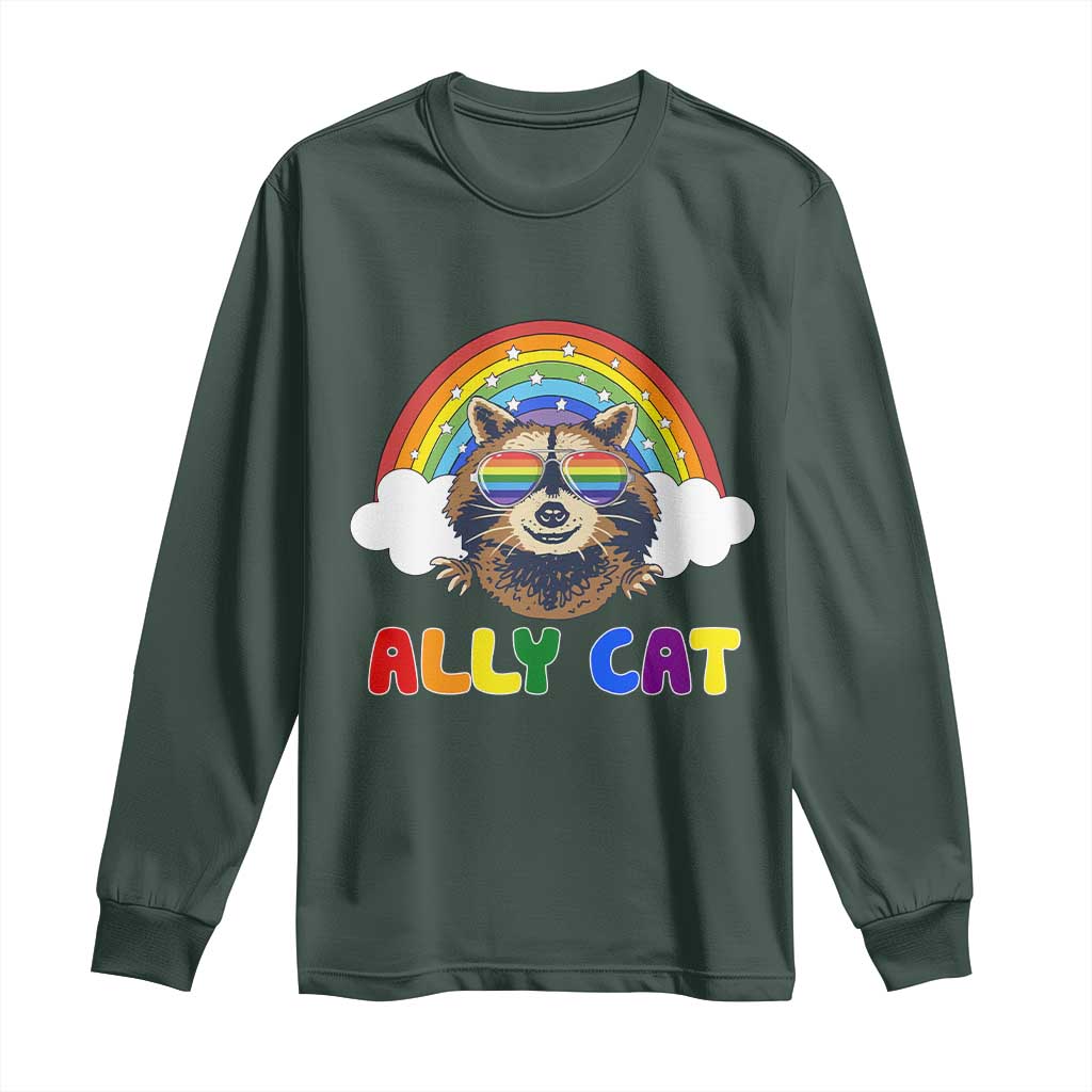 Ally Street Cat Rainbow Raccoon Long Sleeve Shirt Funny LGBTQ+ Pride Support