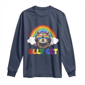 Ally Street Cat Rainbow Raccoon Long Sleeve Shirt Funny LGBTQ+ Pride Support