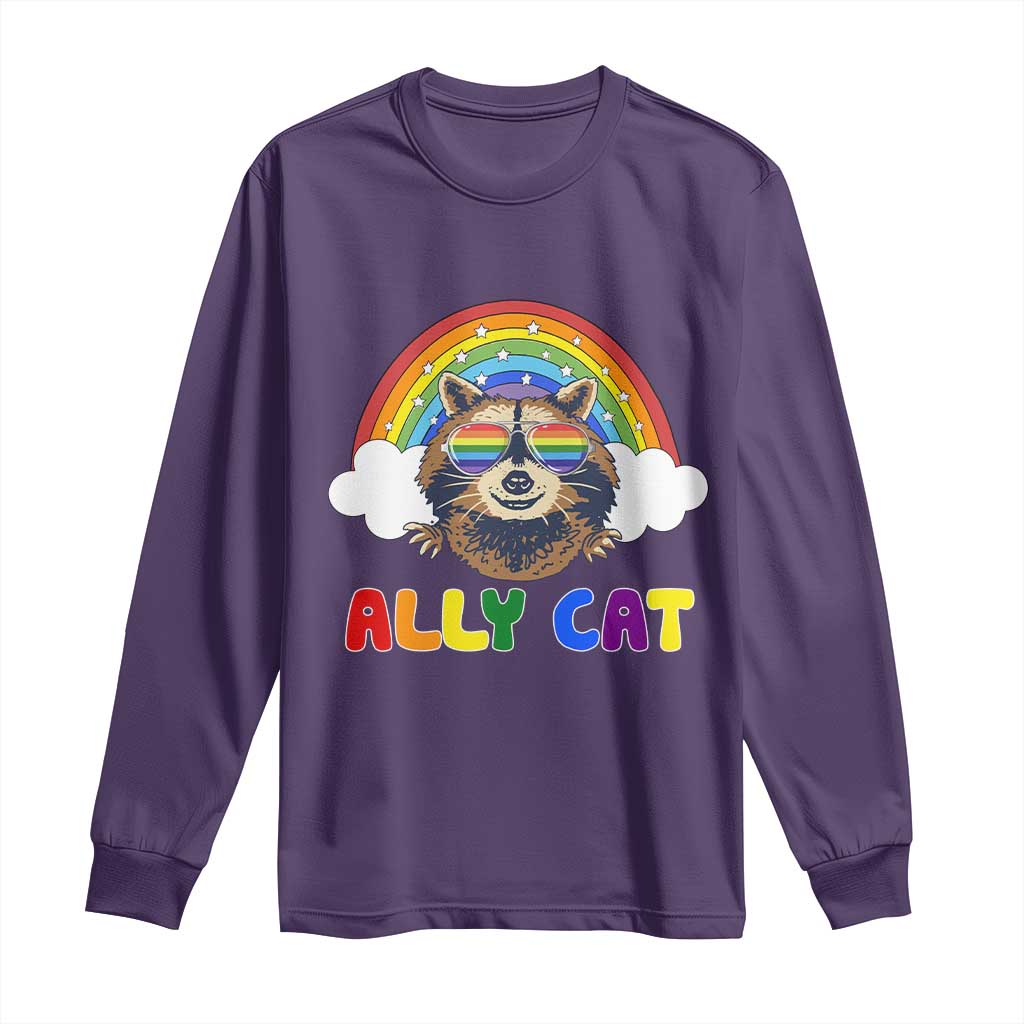 Ally Street Cat Rainbow Raccoon Long Sleeve Shirt Funny LGBTQ+ Pride Support