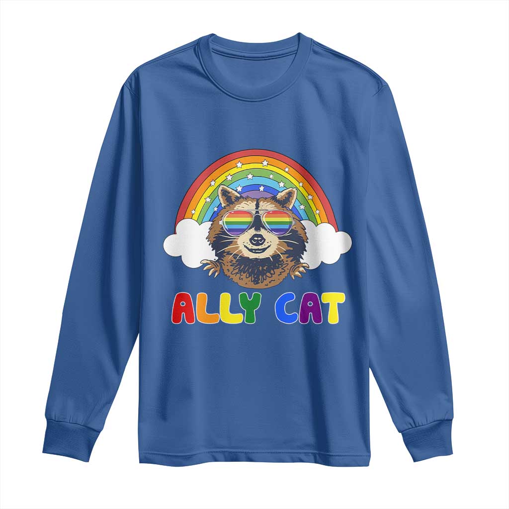 Ally Street Cat Rainbow Raccoon Long Sleeve Shirt Funny LGBTQ+ Pride Support