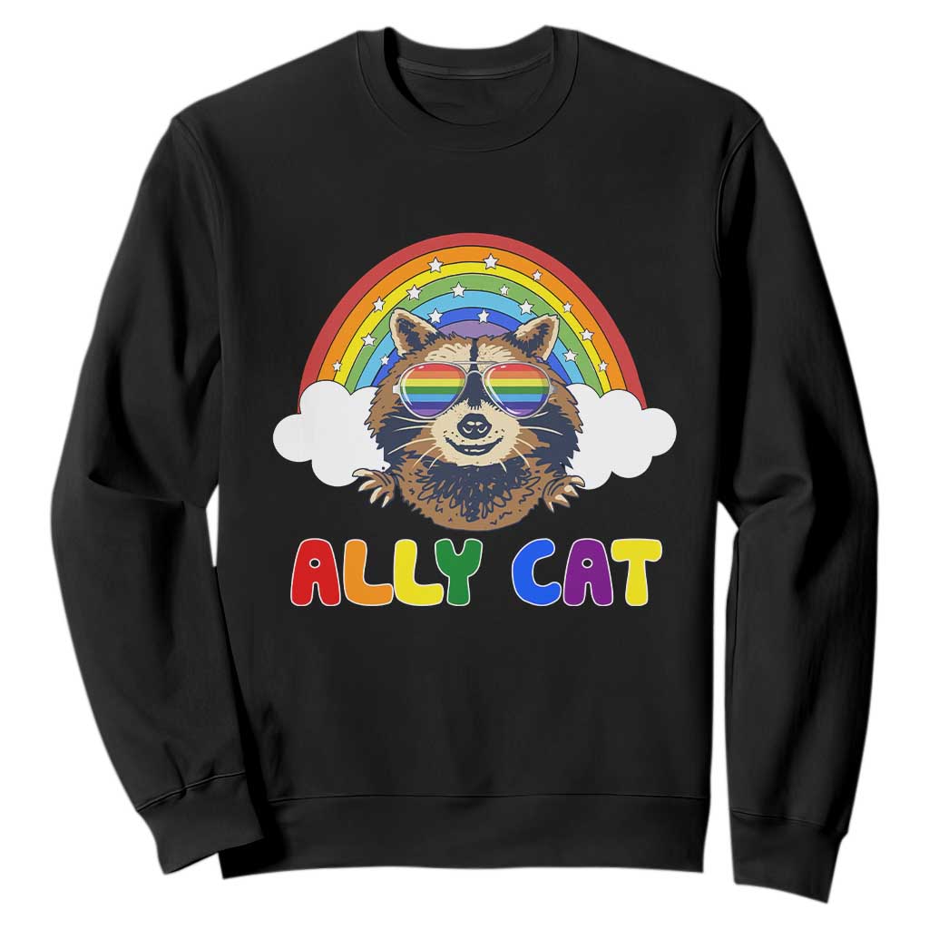 Ally Street Cat Rainbow Raccoon Sweatshirt Funny LGBTQ+ Pride Support