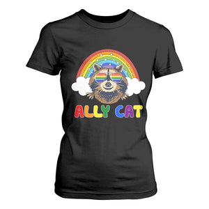 Ally Street Cat Rainbow Raccoon T Shirt For Women Funny LGBTQ+ Pride Support