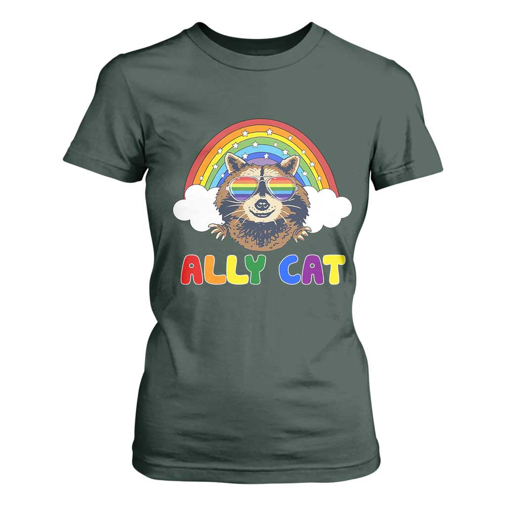 Ally Street Cat Rainbow Raccoon T Shirt For Women Funny LGBTQ+ Pride Support
