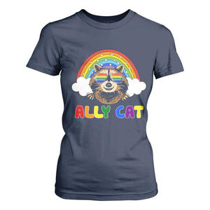 Ally Street Cat Rainbow Raccoon T Shirt For Women Funny LGBTQ+ Pride Support
