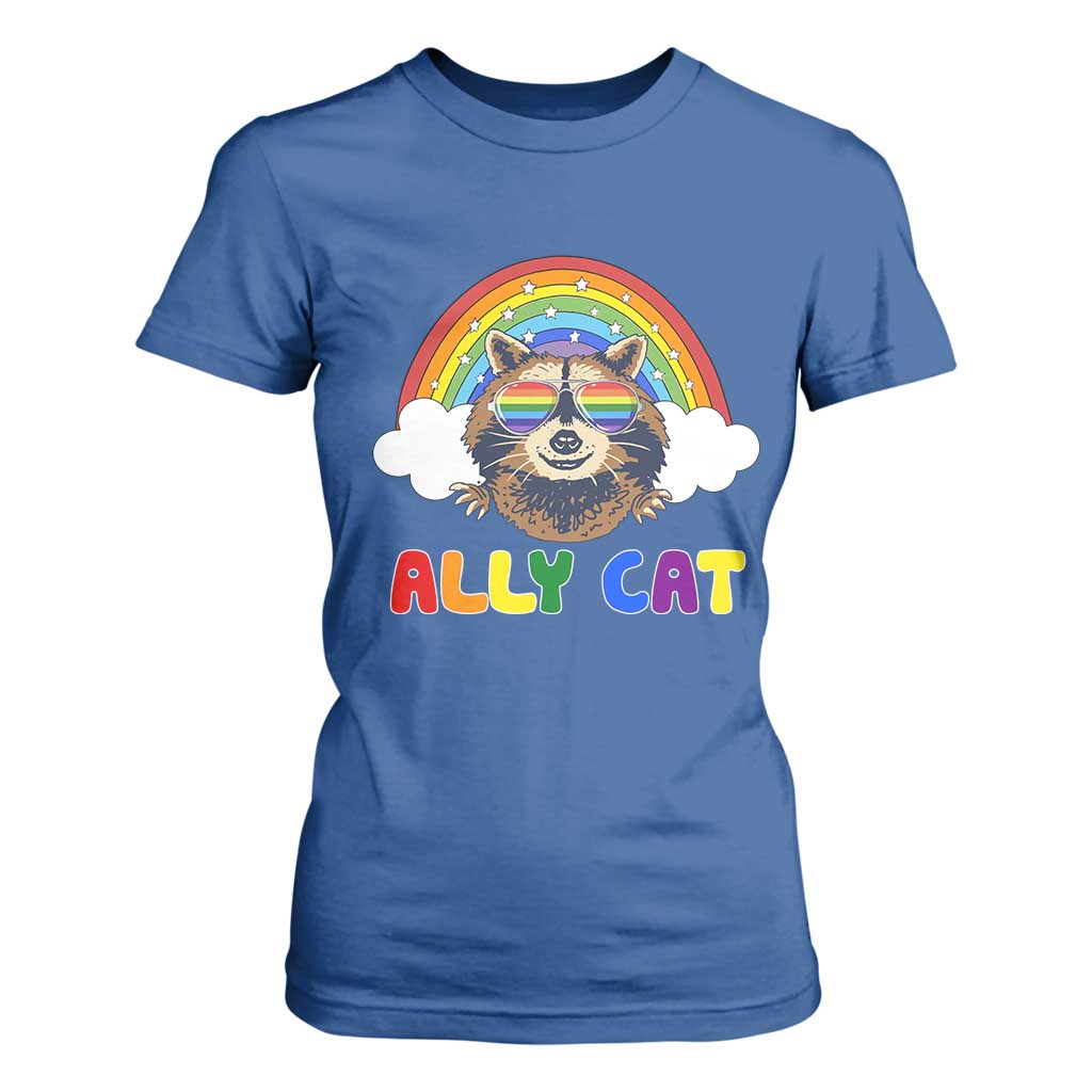 Ally Street Cat Rainbow Raccoon T Shirt For Women Funny LGBTQ+ Pride Support