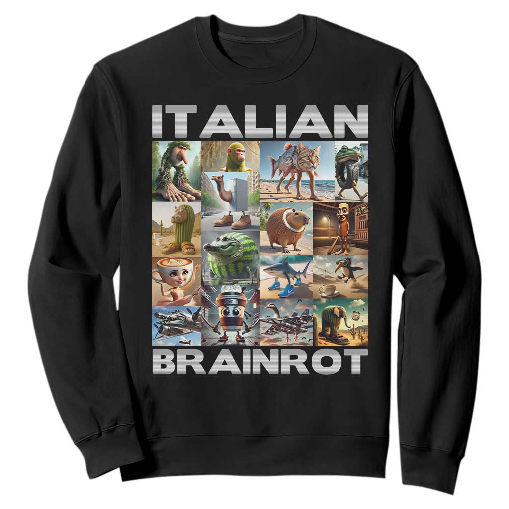 Funny Italian Brainrot Meme Art Sweatshirt Surreal Humor Pop Culture Collage