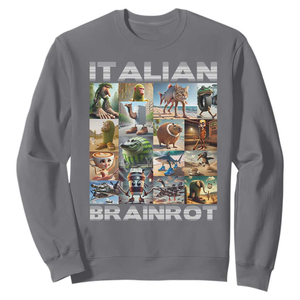 Funny Italian Brainrot Meme Art Sweatshirt Surreal Humor Pop Culture Collage