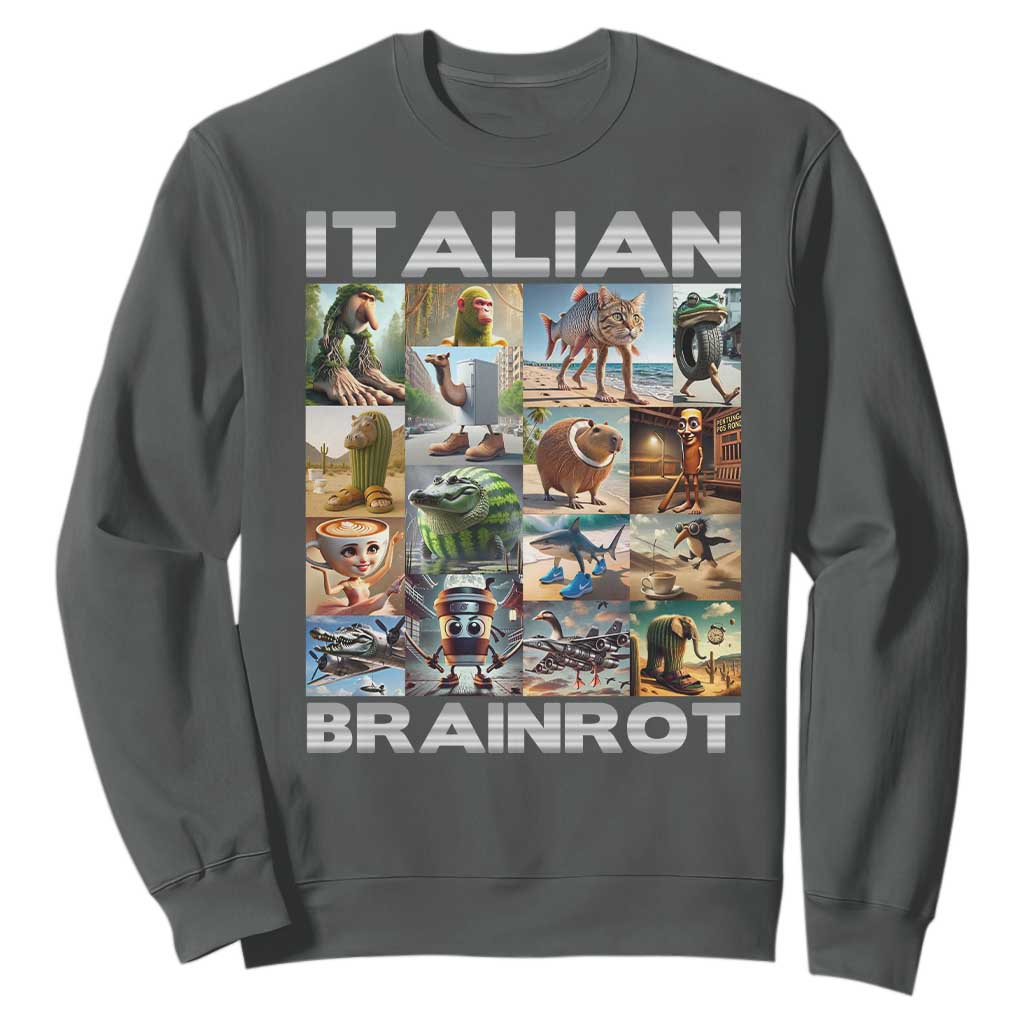 Funny Italian Brainrot Meme Art Sweatshirt Surreal Humor Pop Culture Collage