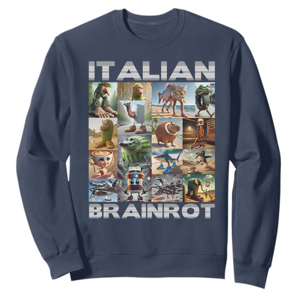 Funny Italian Brainrot Meme Art Sweatshirt Surreal Humor Pop Culture Collage