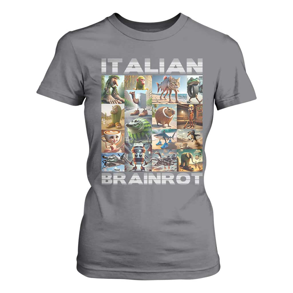 Funny Italian Brainrot Meme Art T Shirt For Women Surreal Humor Pop Culture Collage