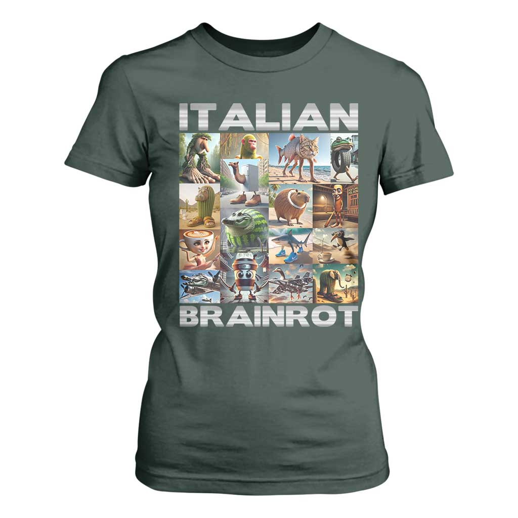 Funny Italian Brainrot Meme Art T Shirt For Women Surreal Humor Pop Culture Collage