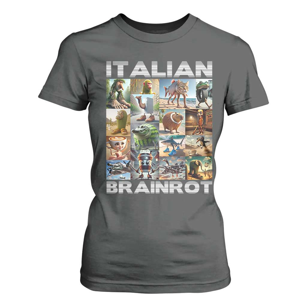 Funny Italian Brainrot Meme Art T Shirt For Women Surreal Humor Pop Culture Collage