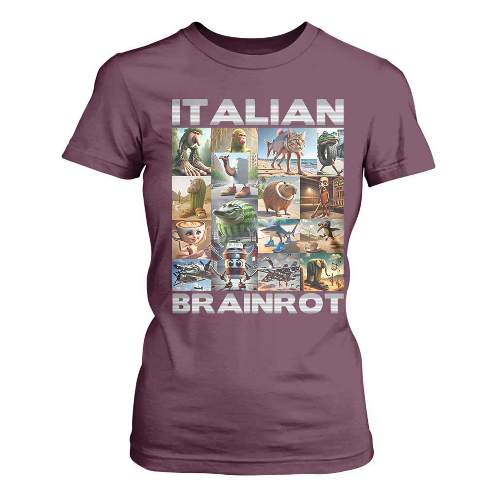 Funny Italian Brainrot Meme Art T Shirt For Women Surreal Humor Pop Culture Collage