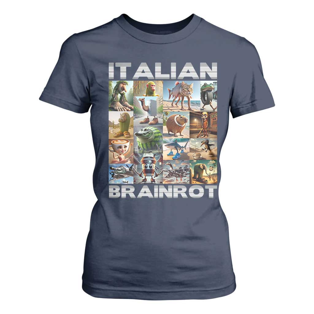 Funny Italian Brainrot Meme Art T Shirt For Women Surreal Humor Pop Culture Collage