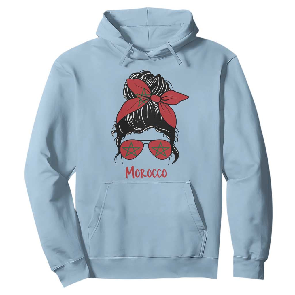 Morocco Girl Messy Bun with Flag Sunglasses Hoodie Proud Moroccan Woman Heritage