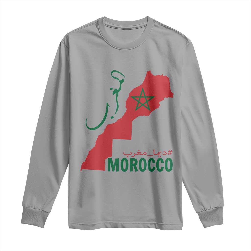 Morocco Map Dima Maghrib with Arabic Calligraphy Long Sleeve Shirt Maghreb Traditional Moroccan Roots Graphic