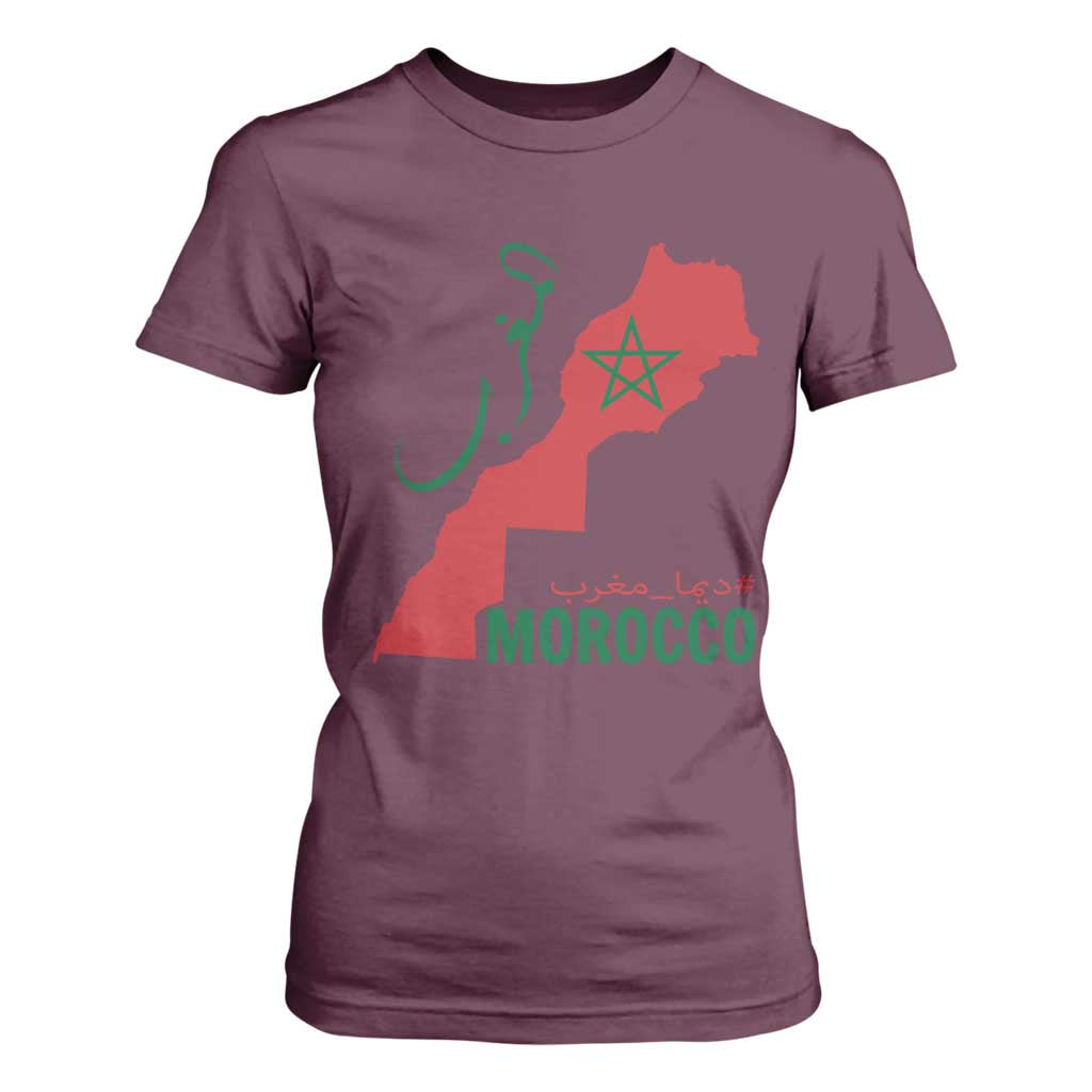 Morocco Map Dima Maghrib with Arabic Calligraphy T Shirt For Women Maghreb Traditional Moroccan Roots Graphic