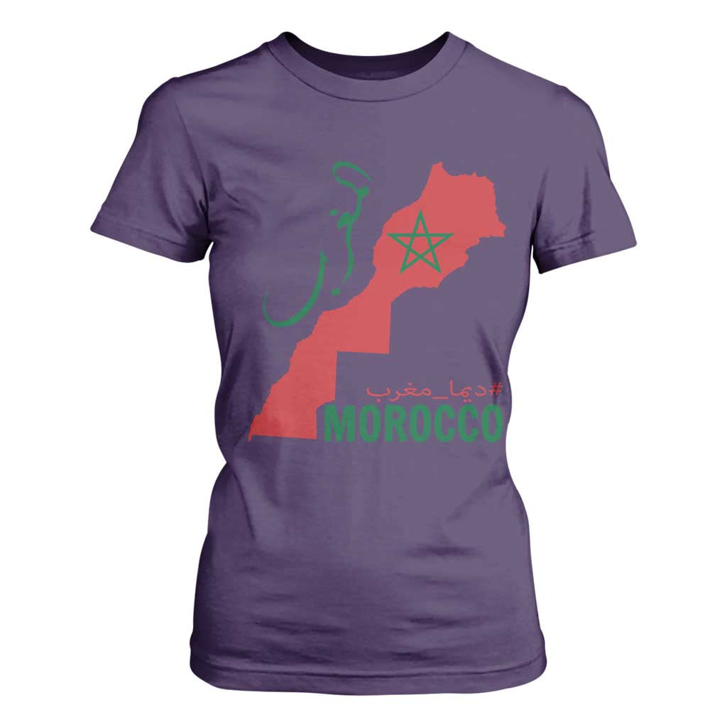 Morocco Map Dima Maghrib with Arabic Calligraphy T Shirt For Women Maghreb Traditional Moroccan Roots Graphic