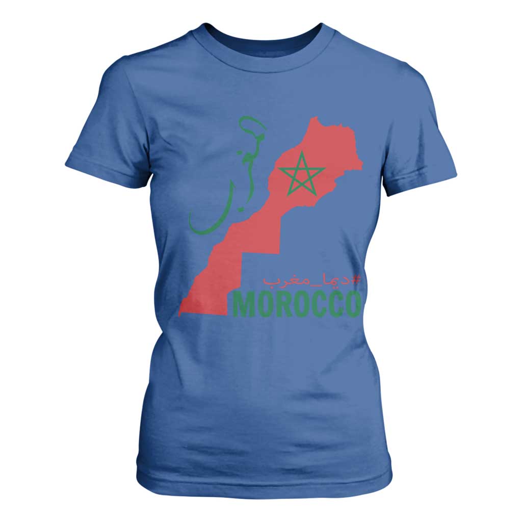 Morocco Map Dima Maghrib with Arabic Calligraphy T Shirt For Women Maghreb Traditional Moroccan Roots Graphic