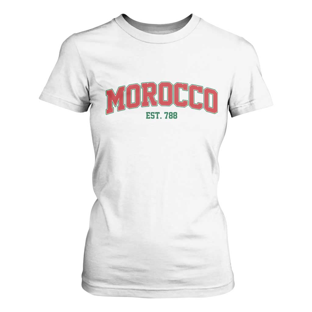 Vintage Morocco Varsity Collegiate Style T Shirt For Women Established 788 Moroccan History