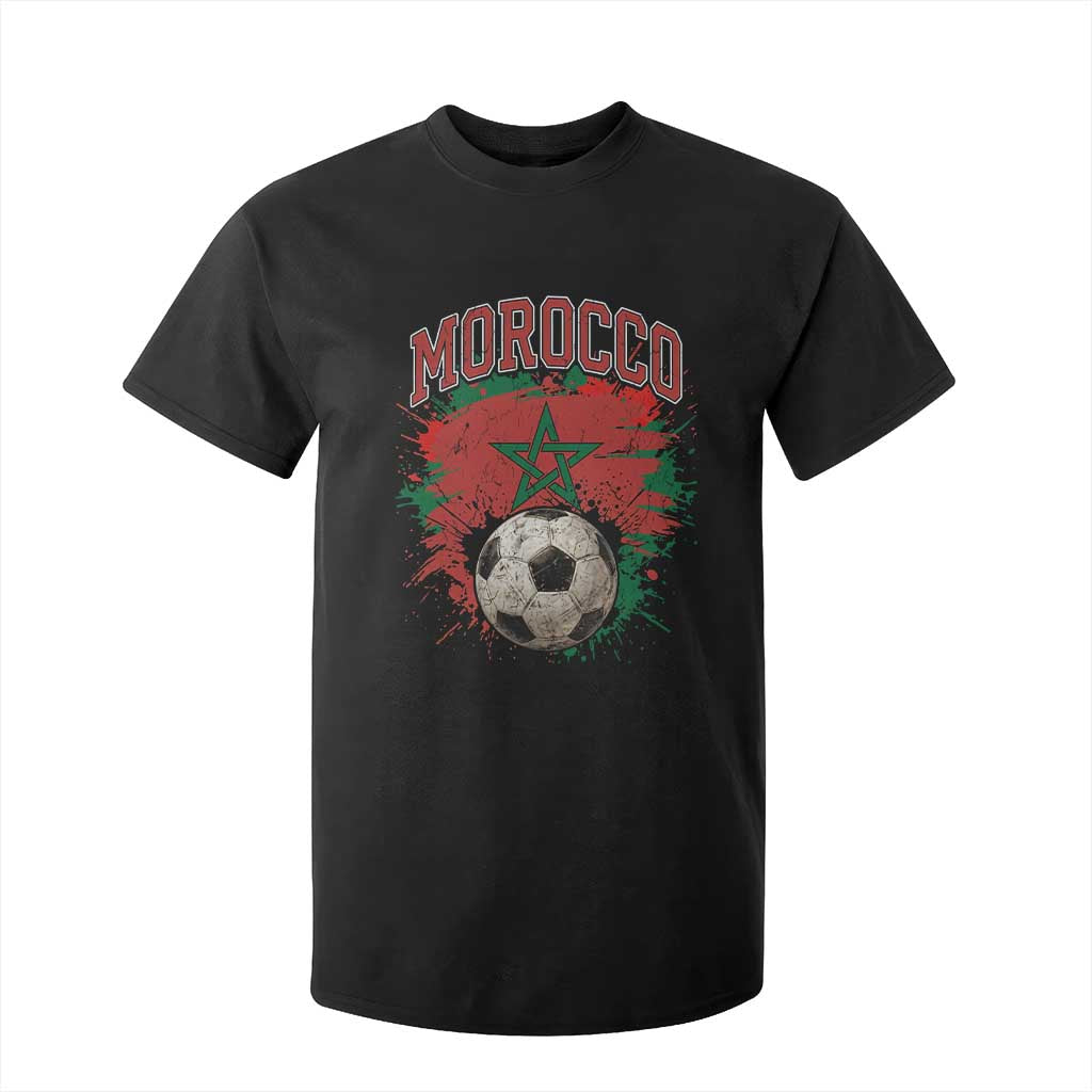 Vintage Morocco Flag Soccer Splatter Graphic T Shirt For Kid Patriotic Moroccan Football Fans National Pride Sports
