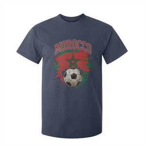 Vintage Morocco Flag Soccer Splatter Graphic T Shirt For Kid Patriotic Moroccan Football Fans National Pride Sports