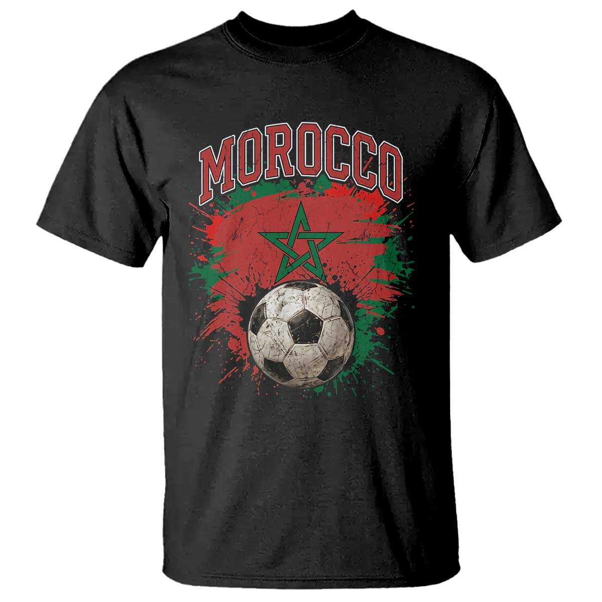 Vintage Morocco Flag Soccer Splatter Graphic T Shirt Patriotic Moroccan Football Fans National Pride Sports