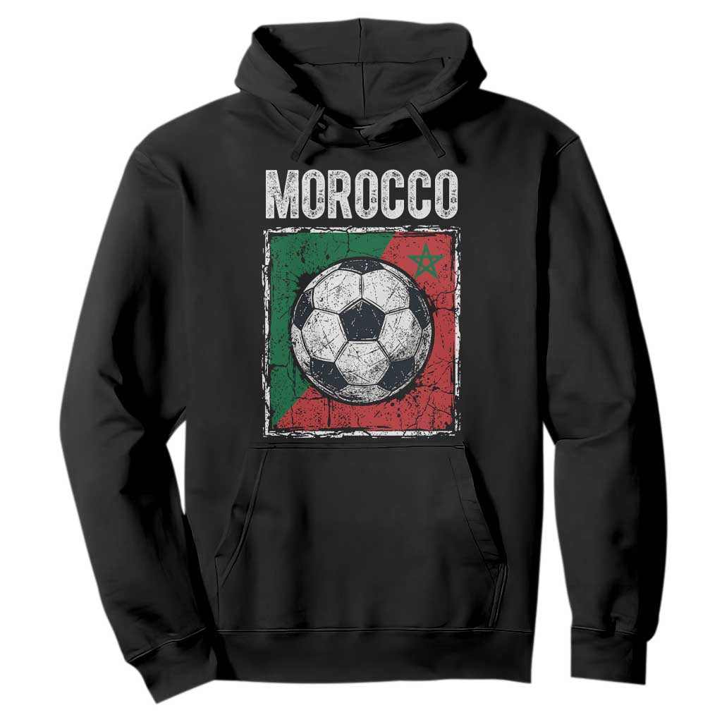 Vintage Morocco Soccer Flag Hoodie Moroccan Football Fans National Pride Sports
