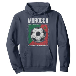 Vintage Morocco Soccer Flag Hoodie Moroccan Football Fans National Pride Sports