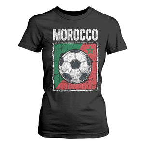 Vintage Morocco Soccer Flag T Shirt For Women Moroccan Football Fans National Pride Sports