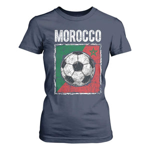 Vintage Morocco Soccer Flag T Shirt For Women Moroccan Football Fans National Pride Sports