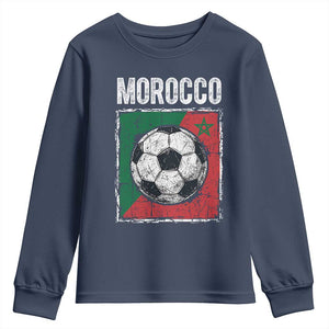 Vintage Morocco Soccer Flag Youth Sweatshirt Moroccan Football Fans National Pride Sports