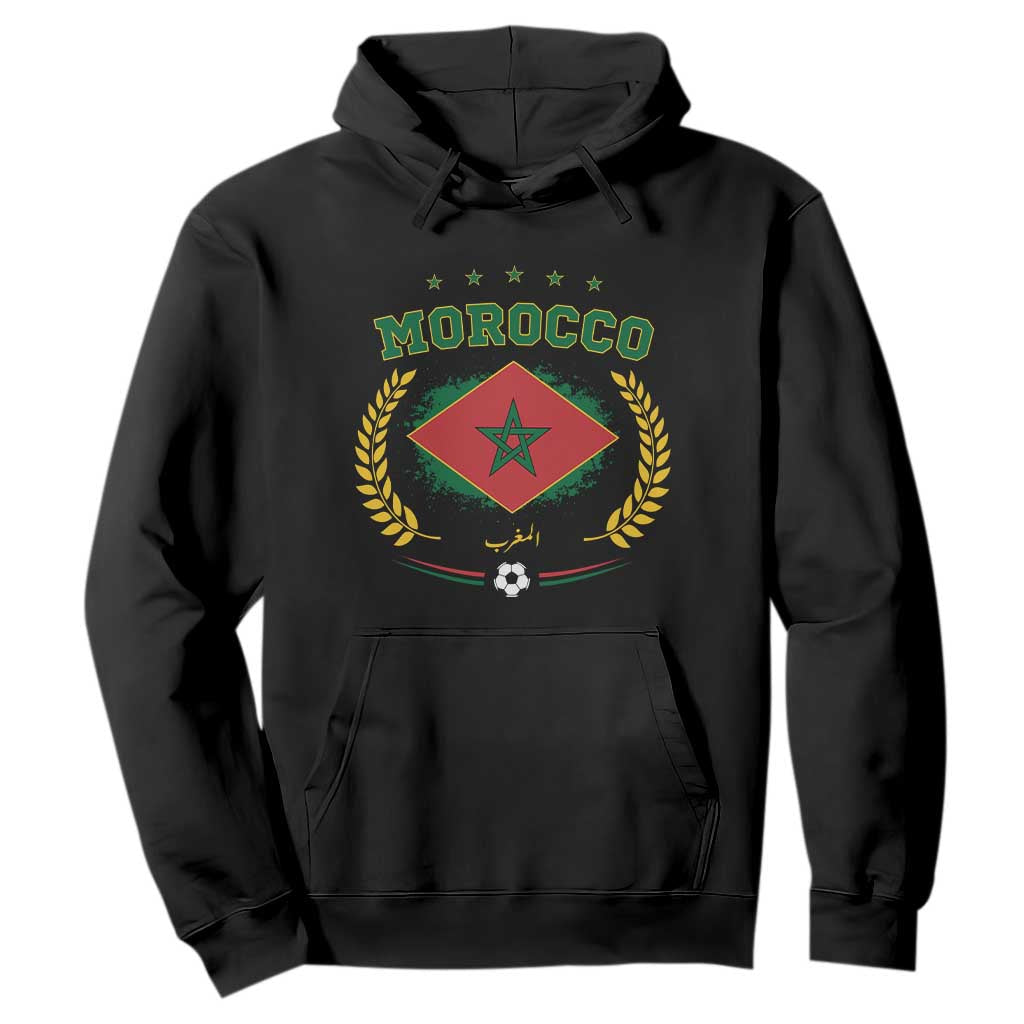 Morocco Football Laurel Wreath Crest Graphic Hoodie Proud Moroccan Soccer Star Emblem Sports Fans